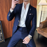 两粒扣西服套装韩版修身商务休闲西装两件套1831-P225，男装西服套装，星座1606-1
