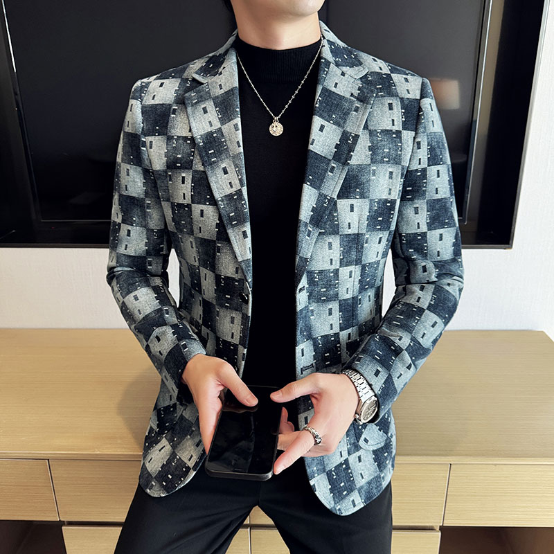 提花牛仔韩版修身西服时尚潮流休闲西装DX30-P168,男装西服套装,星座1606-1
