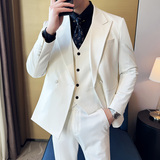 韩版修身西服时尚潮流设计双排扣西装三件套2415-P265右前幅可掀，男装西服套装，星座1606-1