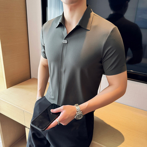 冰丝无痕高弹V领PLO衫华夫格短袖上衣男2817-P62图片