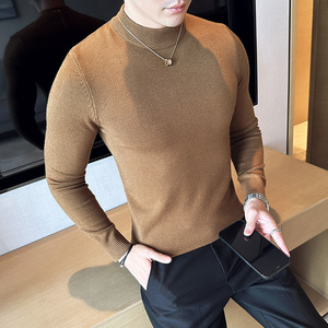 莫代尔抗起球半高领毛衣男针织套头毛衣修身毛线针织衫681-P48图片