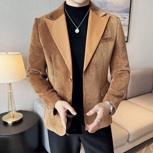 雪尼尔拼皮时尚潮流西服撞色拼接西装外套DX2419-P148,男装西服套装,星座1606-1