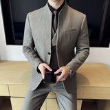 立领韩版修身商务西服毛呢西装三件套2413-P245，男装西服套装，星座1606-1