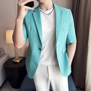 亮丝暗纹纯色短袖西装韩版修身时尚简约西服外套DX44-P135图片