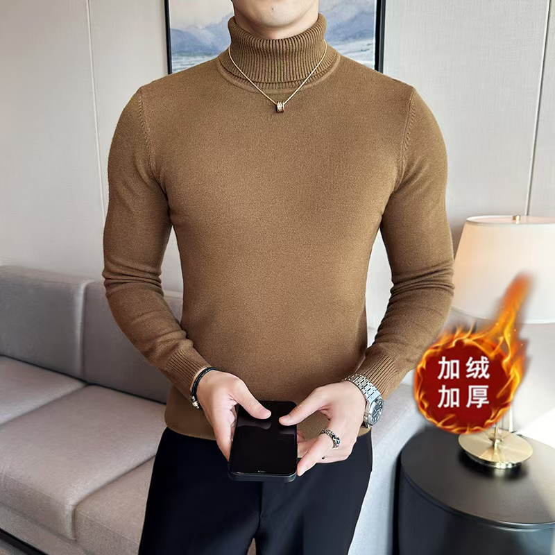 加绒加厚莫代尔高领翻领毛衣男针织衫套头毛衣682-P65（一体绒），男装针织衫/毛衣，星座1606-1