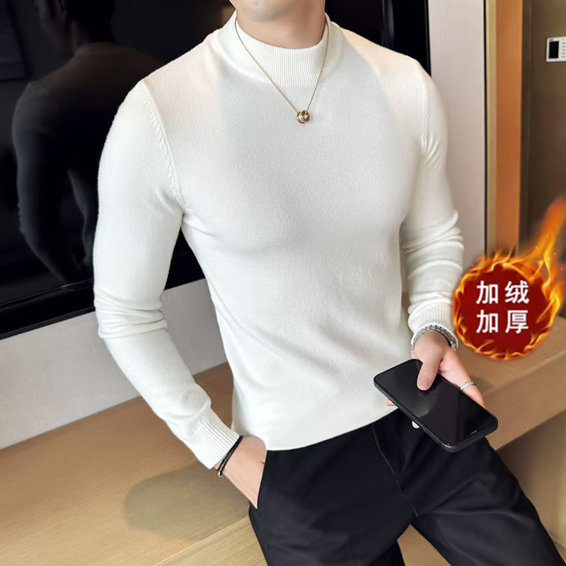 加绒加厚莫代尔半高领毛衣男针织毛线针织衫683-P63(一体绒），男装针织衫/毛衣，星座1606-1
