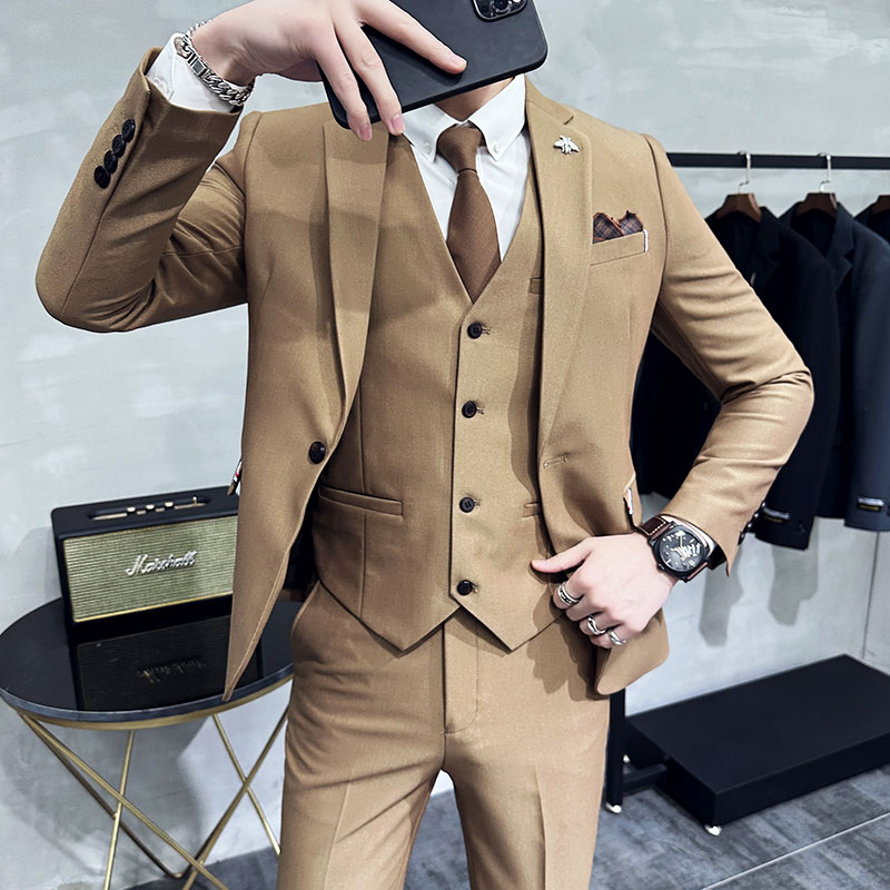韩版修身商务西服织带款西装三件套1825-P255,男装西服套装,星座1606-1