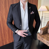 两粒扣西服套装韩版修身商务休闲西装两件套1831-P225，男装西服套装，星座1606-1