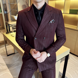 男士商务休闲西服莱赛尔醋酸条纹双排扣西装套装2531-P290,男装西服套装,星座1606-1
