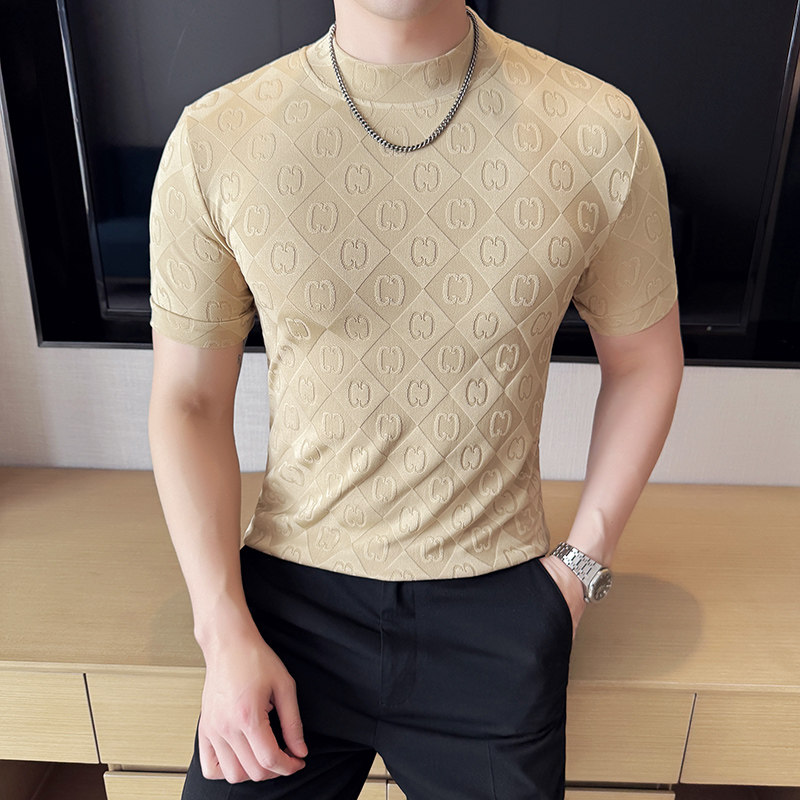 DS006-P38男士半高领短袖T恤春夏新款时尚百搭修身立体打底衫,男装T恤,星座1606-1