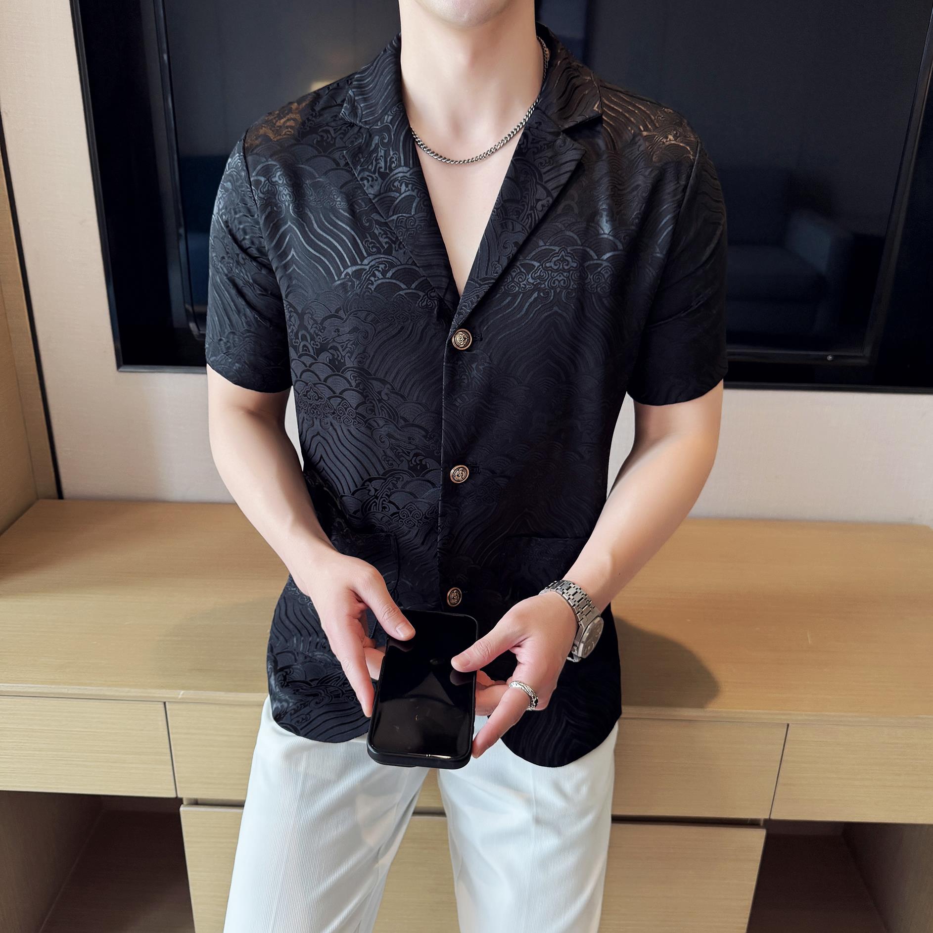 夏季冰丝短袖西服无里衬提花休闲西装DXZ001-P85,男装T恤,星座1606-1