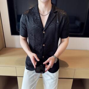 夏季冰丝短袖西服无里衬提花休闲西装DXZ001-P85图片