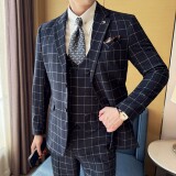 男士商务婚礼西装韩版修身格子西服三件套2520-P280，男装西服套装，星座1606-1