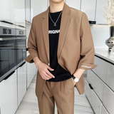 春夏薄款轻熟风七分袖宽松休闲垂感西服九分裤两件套1828-P205，男装西服，星座1606-1