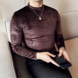 DS049-P48金丝绒蛇皮纹半高领T恤时尚修身立体打底衫，男装T恤，星座1606-1