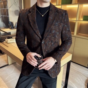 植绒提花时尚休闲西装外套男士韩版修身西服DX63-P178图片