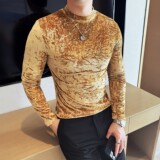 DS047-P48金丝绒满天星半高领T恤时尚修身立体男士长袖打底衫，男装T恤，星座1606-1
