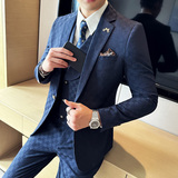 韩版修身时尚潮流西服格子西装套装2303-P280，男装西服套装，星座1606-1