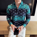 渐变褶皱印花衬衫时尚休闲免熨衬衣CS011-P63，男装衬衫，星座1606-1