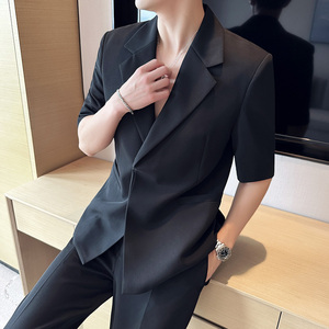 春夏抖音微宽松版型短袖磁吸纽扣西服套装2301-P220图片
