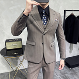 韩版修身商务西服条纹两粒扣戗驳领西装套装1816-P280，男装西服套装，星座1606-1