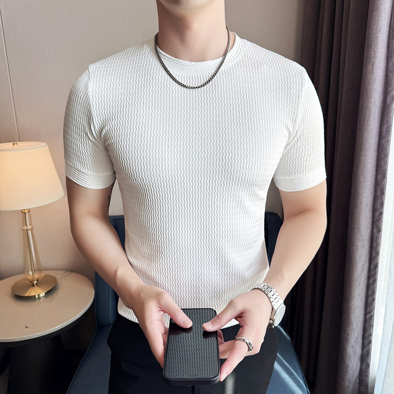 DS028-P38男士小圆领短袖T恤夏季冰丝时尚百搭修身立体打底衫,男装T恤,星座1606-1