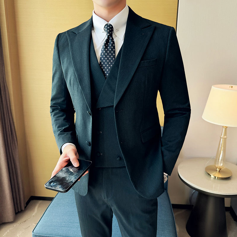 羊毛高品质韩版修身西服两粒扣西装三件套2417-P295,男装西服套装,星座1606-1