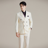 男士双排扣商务休闲西装韩版修身纯色暗纹西服三件套2513-P280，男装西服套装，星座1606-1