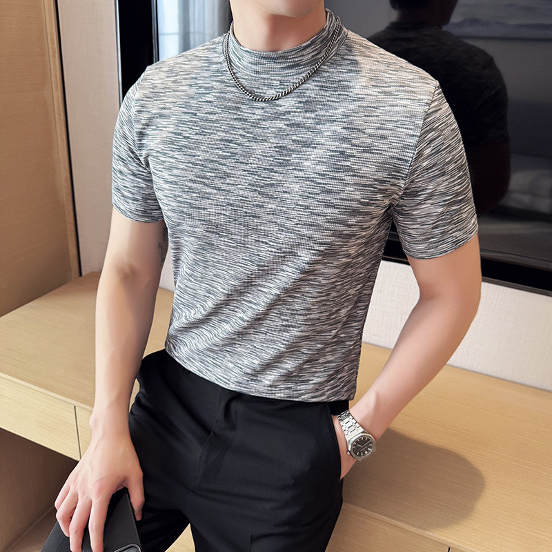 DS001-P38男士半高领短袖T恤春夏新款时尚百搭修身立体打底衫,男装T恤,星座1606-1