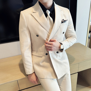 男士商务休闲西服莱赛尔醋酸条纹双排扣西装套装2531-P290