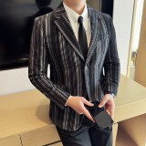植绒条纹时尚休闲西装外套男士韩版修身西服DX64-P178，男装西服套装，星座1606-1