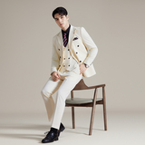 男士双排扣商务休闲西装韩版修身纯色暗纹西服三件套2513-P280，男装西服套装，星座1606-1