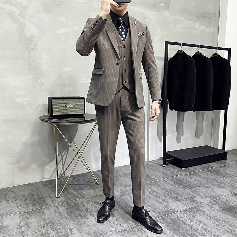 韩版修身商务西服条纹一粒扣西装三件套1815-P280，男装西服套装，星座1606-1
