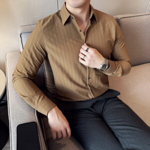 天丝莱赛尔竹纤维条纹男士长袖衬衣时尚休闲免熨衬衫CS048-P63图片