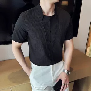 夏季立领格纹短袖衬衫商务休闲时尚免熨衬衣男CS030-P62图片