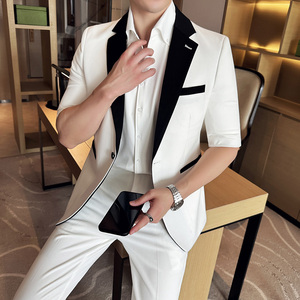 夏季薄款时尚拼接小西装九分裤拼接西服套装2401-P210图片