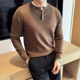 莫代尔亨利领半开胸毛衣男针织套头毛衣修身毛线针织衫6663A-P68，男装针织衫/毛衣，星座1606-1