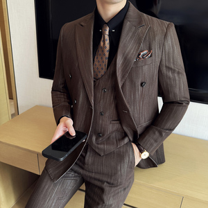 男士商务休闲西服莱赛尔醋酸条纹双排扣西装套装2531-P290