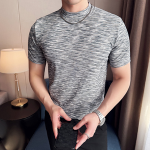 DS001-P38男士半高领短袖T恤春夏新款时尚百搭修身立体打底衫图片