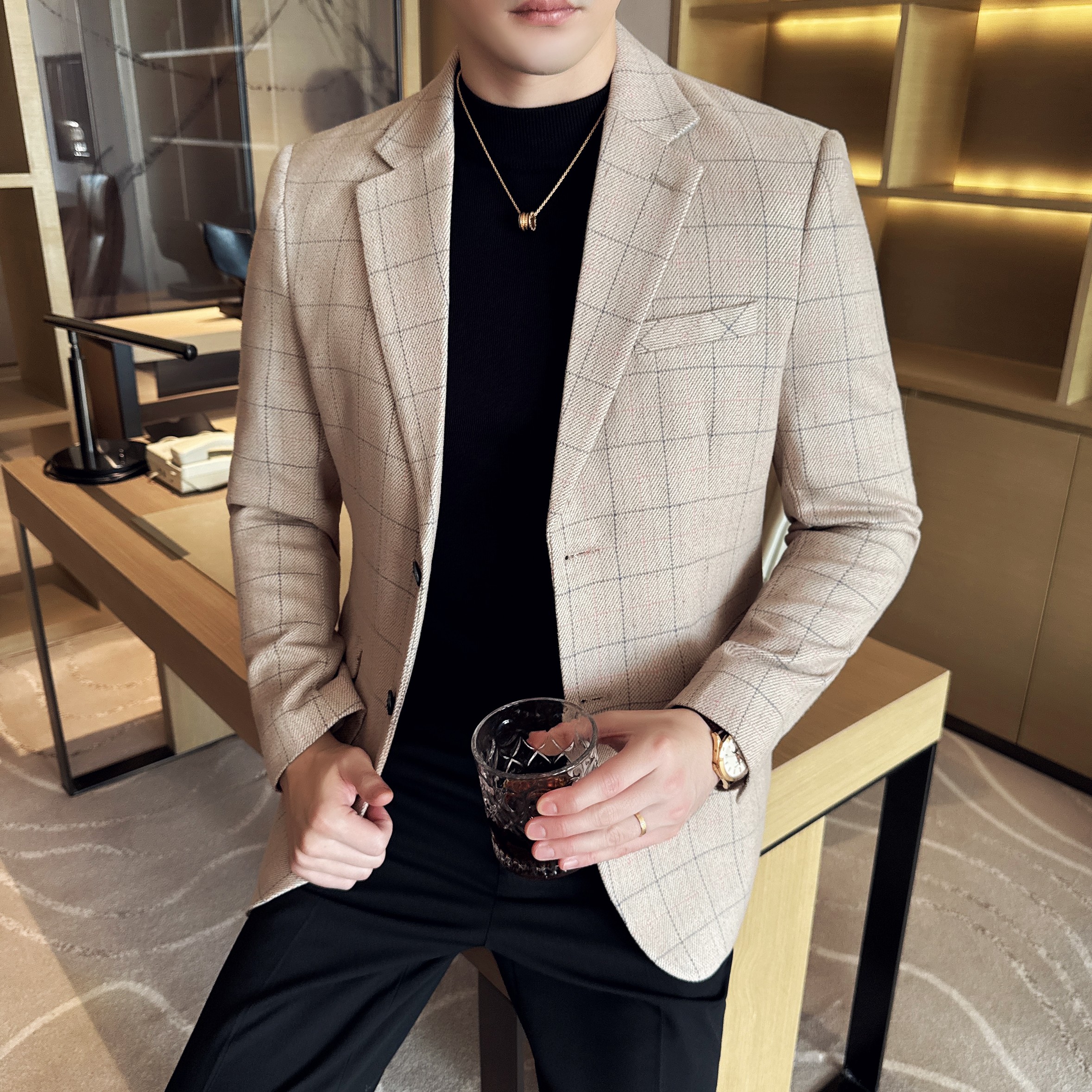 韩版修身西服时尚休闲格子西装外套DX49-P148,男装西服套装,星座1606-1