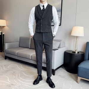 韩版修身商务毛呢双排扣马甲套西装MJT1824-P130，男装西服套装，星座1606-1