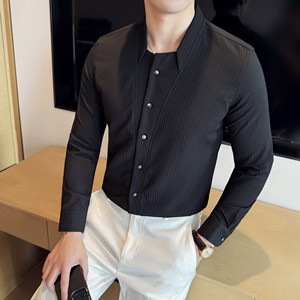 男士立领格纹长袖衬衫商务休闲时尚免熨衬衣男CS047-P63图片