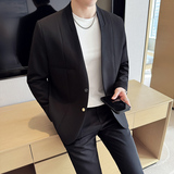 无领新中式西装微宽松版型长袖西服磁吸纽扣西服套装2505-P230，男装西服套装，星座1606-1