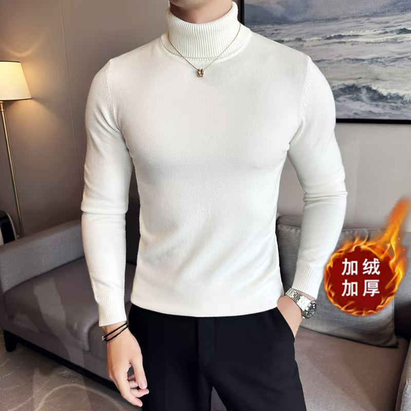 加绒加厚莫代尔高领翻领毛衣男针织衫套头毛衣685-P65（一体绒），男装针织衫/毛衣，星座1606-1