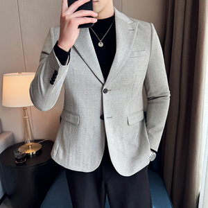 韩版修身西服人字纹宽条纹西装外套DX23-P148图片