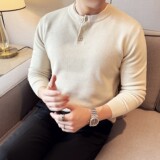 莫代尔亨利领半开胸毛衣男针织套头毛衣修身毛线针织衫6663A-P68，男装针织衫/毛衣，星座1606-1