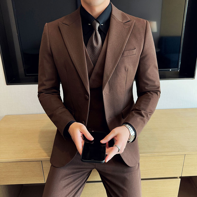 羊毛高品质韩版修身西服两粒扣西装三件套2417-P295，男装西服套装，星座1606-1