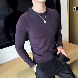 莫代尔抗起球圆领毛衣男针织套头毛衣韩版修身毛线针织衫680-P45