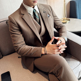 宽条纹毛呢西服韩版修身商务西装三件套1853-P280，男装西服套装，星座1606-1
