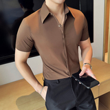 夏季薄款暗门襟大领衬衫商务休闲衬衣男短袖2816-P62，男装T恤，星座1606-1